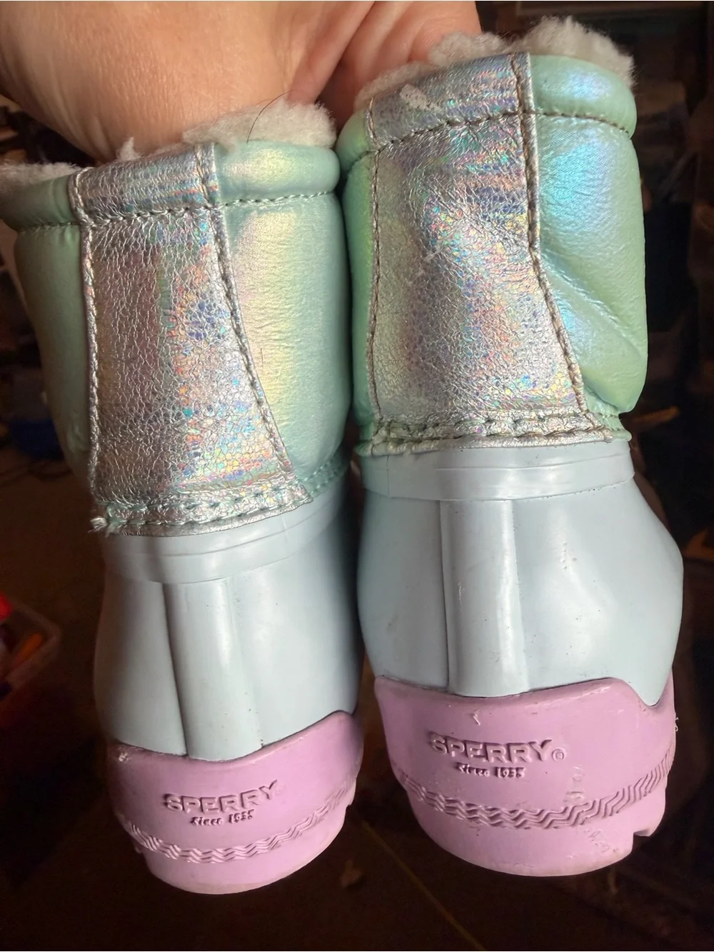 Sperry Kids Iridescent Mint & Pink Rain Boots